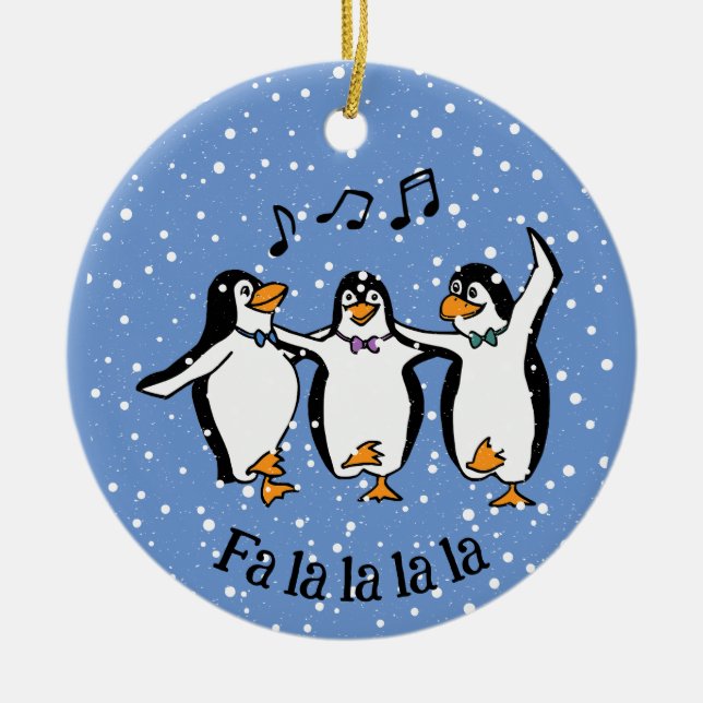 Ornamento De Cerâmica Cantando Dançando Pinguins Design Cerâmica (Frente)