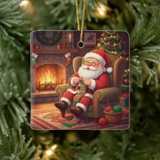 Ornamento De Cerâmica "Cantinho Aconchegante de Tricô do Papai Noel" Per