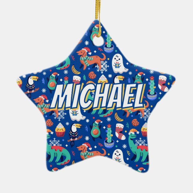 Ornamento De Cerâmica Cantinho de Natal Dinossauro Papagaio Avocado Cact (Verso)