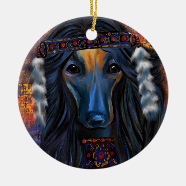 Ornamento De Cerâmica Cão Afegão      (Frente)