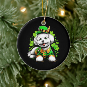 Ornamento De Cerâmica Cão Bichon Frise Dia de São Patrício