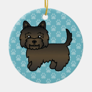 Ornamento De Cerâmica Cão Cartoon Terrier Cairn Cairn Negro Em Azul