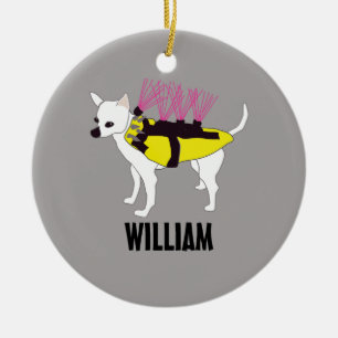 Ornamento De Cerâmica Cão da chihuahua em uma jaqueta do chacal