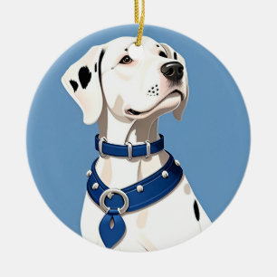 Ornamento De Cerâmica Cão Dálmata com Coleira Azul