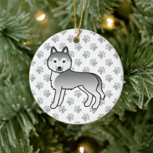 Ornamento De Cerâmica Cão-de-Cartoon Cónico Silver Siberian Husky