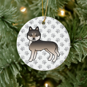 Ornamento De Cerâmica Cão de Cartoon Gelado de Cinza de Lobo Escuro Sib