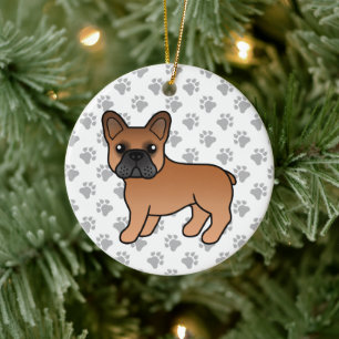 Ornamento De Cerâmica Cão-de-Cartoon Vermelho Francês Bulldog