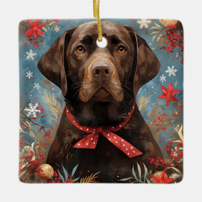 Ornamento De Cerâmica Cão de Chocolate de Natal (Frente)