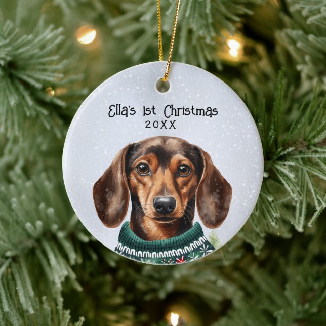 Ornamento De Cerâmica Cão de Dachshund Personalizado (Árvore)