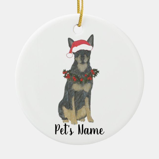 Ornamento De Cerâmica Cão de Gado Azul Heeler Natal (Frente)