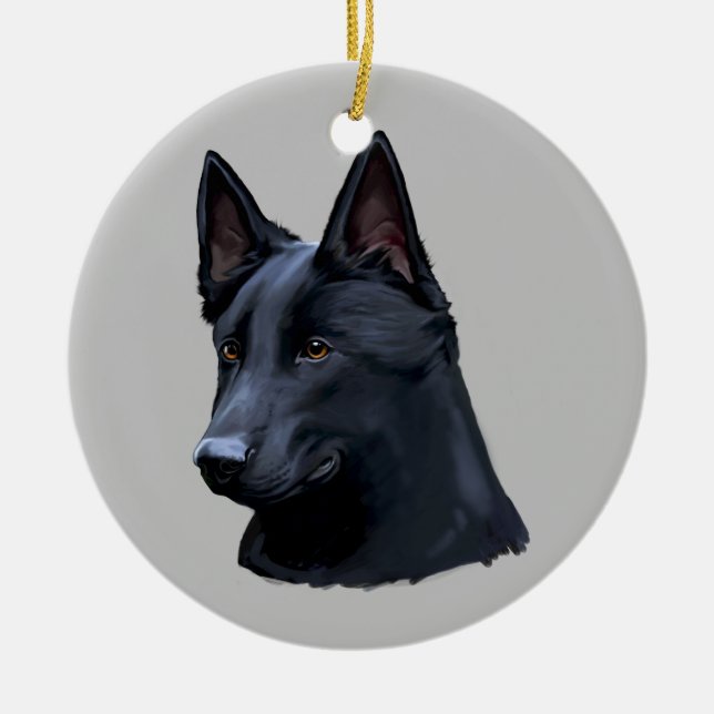 Ornamento De Cerâmica Cão de german shepherd preto (Frente)