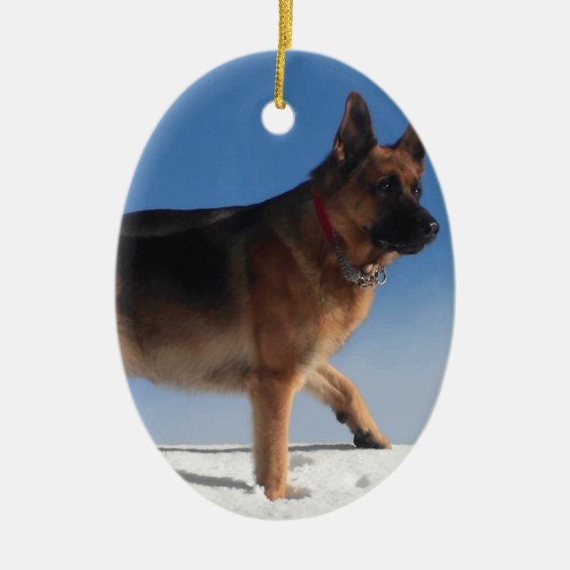 Ornamento De Cerâmica Cão De German shepherd Saudável E Feliz (Frente)