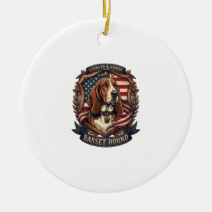 Ornamento De Cerâmica Cão de Honra Lealdade Basset Hound Bandeira Americ