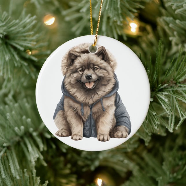 Ornamento De Cerâmica Cão de Keeshond Personalizado (Árvore)