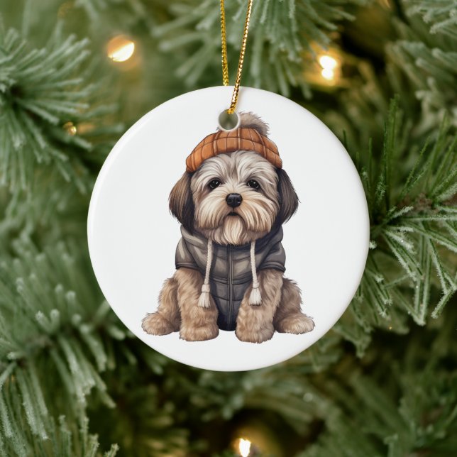 Ornamento De Cerâmica Cão de Lhasa Apso Personalizado (Árvore)