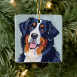 Ornamento De Cerâmica Cão de Montanha Bernês | Pintura em Aquarela
