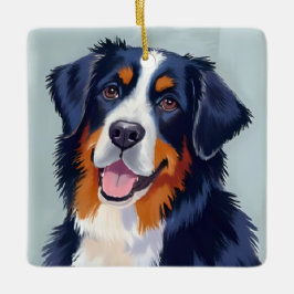 Ornamento De Cerâmica Cão de Montanha Bernês | Pintura em Aquarela