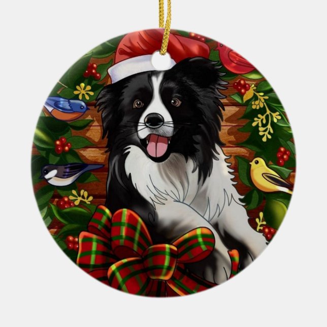 Ornamento De Cerâmica Cão de Natal (Frente)
