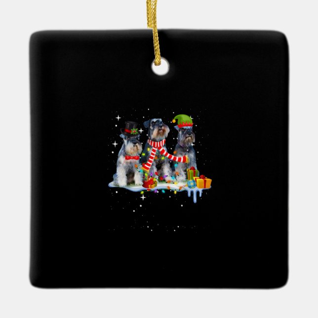 Ornamento De Cerâmica cão de natal de schnauzer miniatura fofo (Frente)