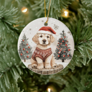 Ornamento De Cerâmica Cão de Natal do Labrador Retriever
