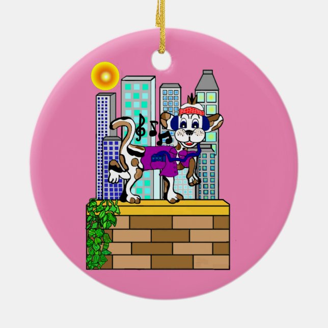 Ornamento De Cerâmica Cão de pimentão frio da skyline (Traseira)