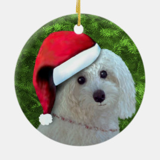 Ornamento De Cerâmica Cão de Poodle Branco de Natal