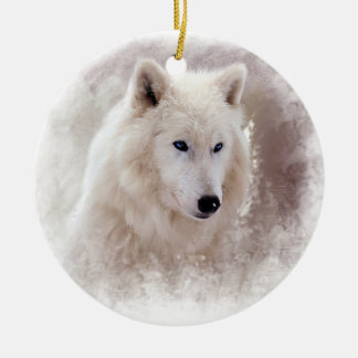 ORNAMENTO DE CERÂMICA CÃO DE PUXAR TRENÓS SIBERIAN BRANCO