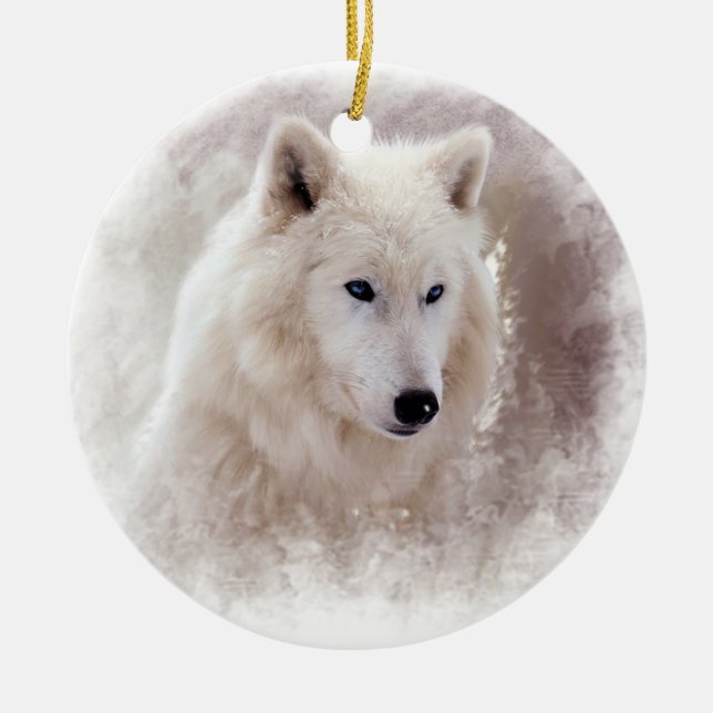 ORNAMENTO DE CERÂMICA CÃO DE PUXAR TRENÓS SIBERIAN BRANCO (Frente)