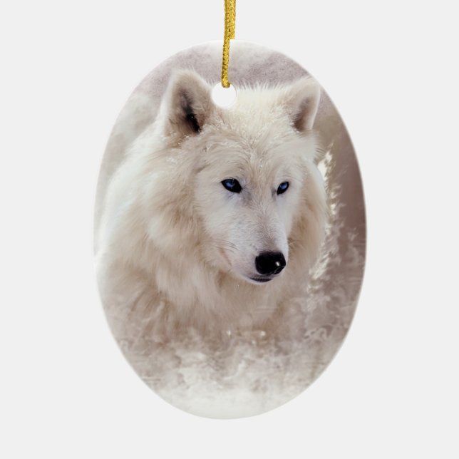 ORNAMENTO DE CERÂMICA CÃO DE PUXAR TRENÓS SIBERIAN BRANCO (Frente)