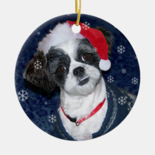 Ornamento De Cerâmica Cão de Shih Tzu do Natal