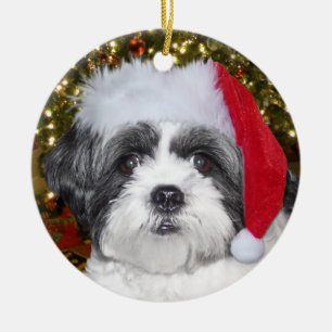 Ornamento De Cerâmica Cão de Shih Tzu do Natal