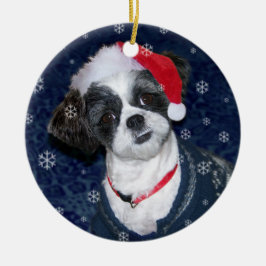 Ornamento De Cerâmica Cão de Shih Tzu do Natal