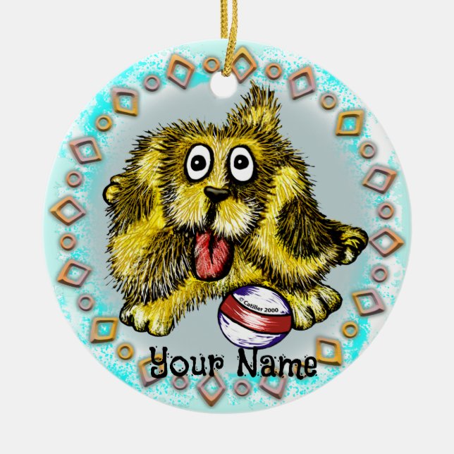 Ornamento De Cerâmica Cão de Tempo de Reprodução (Frente)