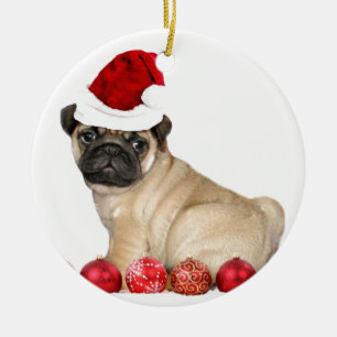 Ornamento De Cerâmica Cão do pug do Natal