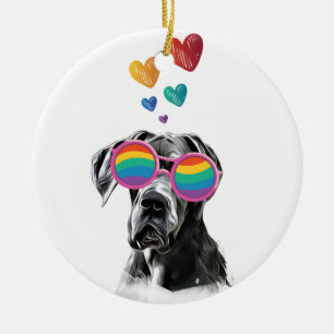 Ornamento De Cerâmica Cão Dogue Alemão com Corações Dia dos Namorados