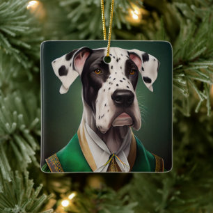 Ornamento De Cerâmica Cão Dogue Alemão vestido para o Dia de São Patríci