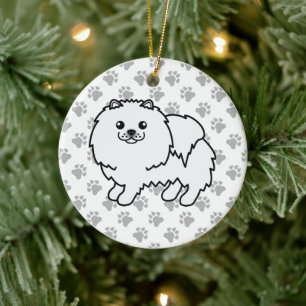 Ornamento De Cerâmica Cão e patas brancas Pomeranianas
