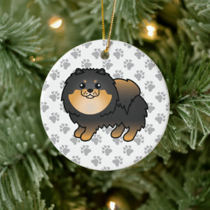 Ornamento De Cerâmica Cão e patas, de cor branca, preto e castanho