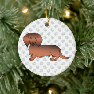 Ornamento De Cerâmica Cão e Texto do Cartoon de Cabelo Longo Vermelho