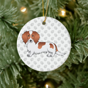 Ornamento De Cerâmica Cão e Texto do Cartoon de Cabelo Longo Vermelho P