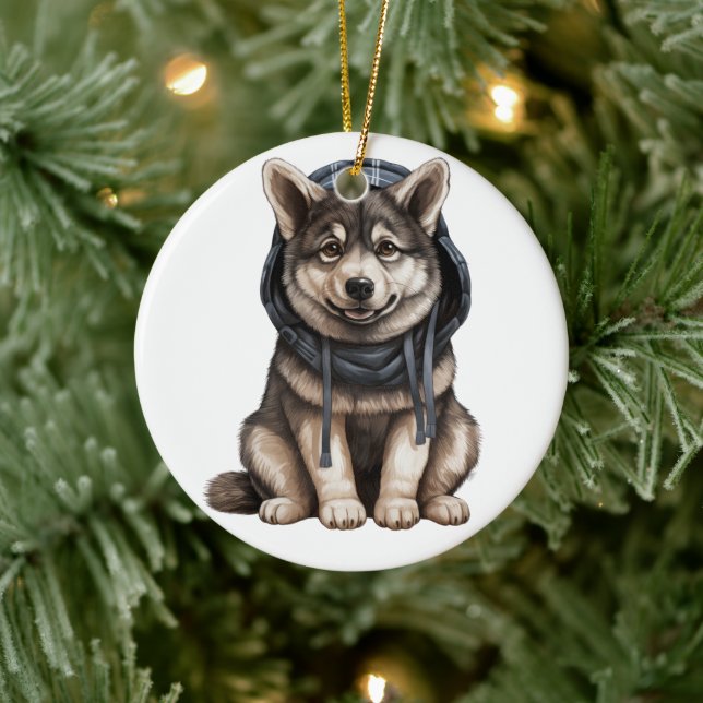 Ornamento De Cerâmica Cão Elkhound Norueguês Personalizado (Árvore)