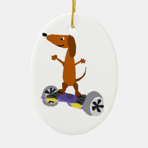 Ornamento De Cerâmica Cão engraçado do Dachshund em Hoverboard