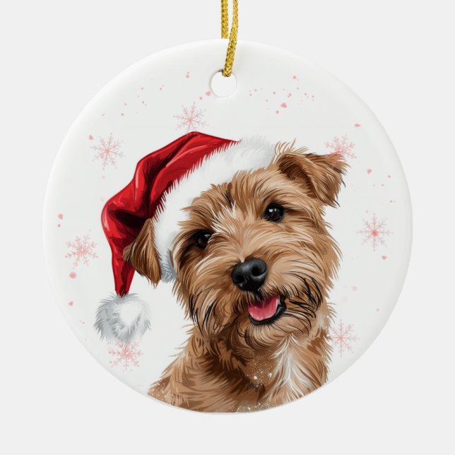 Ornamento De Cerâmica Cão Feliz Norfolk Terrier Natal Personalizado (Frente)