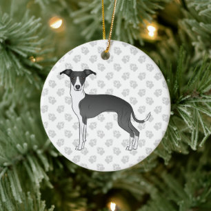 Ornamento De Cerâmica Cão galgo italiano preto e branco com patas