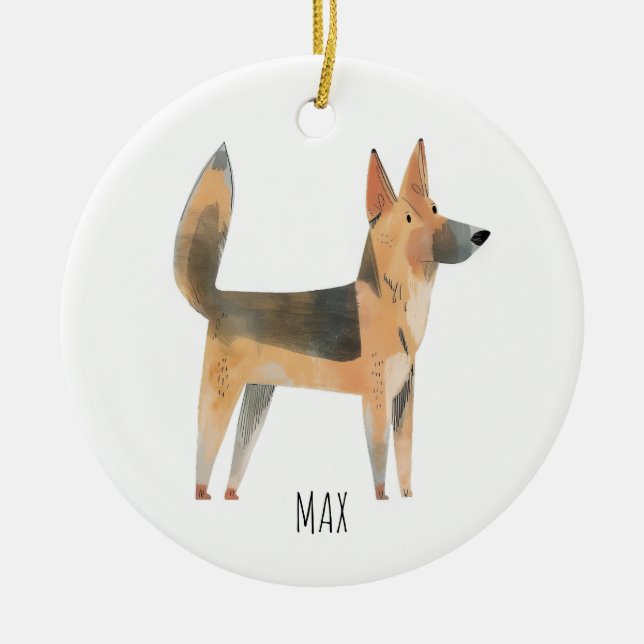 Ornamento De Cerâmica Cão german shepherd (Frente)