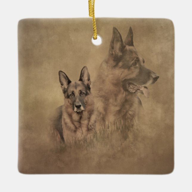Ornamento De Cerâmica Cão german shepherd (Frente)