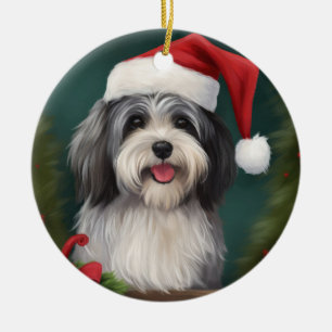 Ornamento De Cerâmica Cão Havanês na Neve Natal