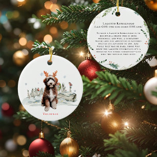 Ornamento De Cerâmica Cão Lagotto Romagnolo Aquarela   Monograma