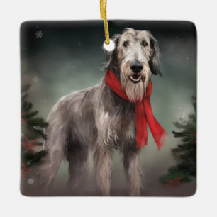 Ornamento De Cerâmica Cão lobo na neve de Natal