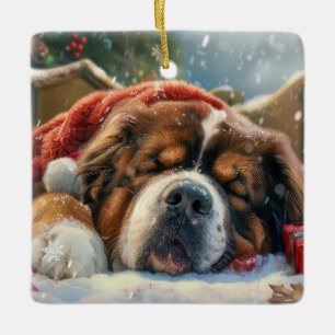 Ornamento De Cerâmica Cão Mastim Tibetano Natal Festivo